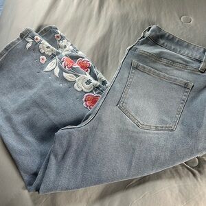 Lane Bryant Light Blue Cropped Jeans with Floral Embroidery